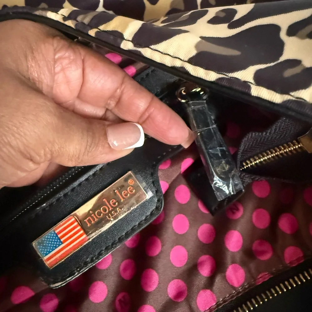 Nicole Lee Multicolor Lips and Leopard Hobo Bag